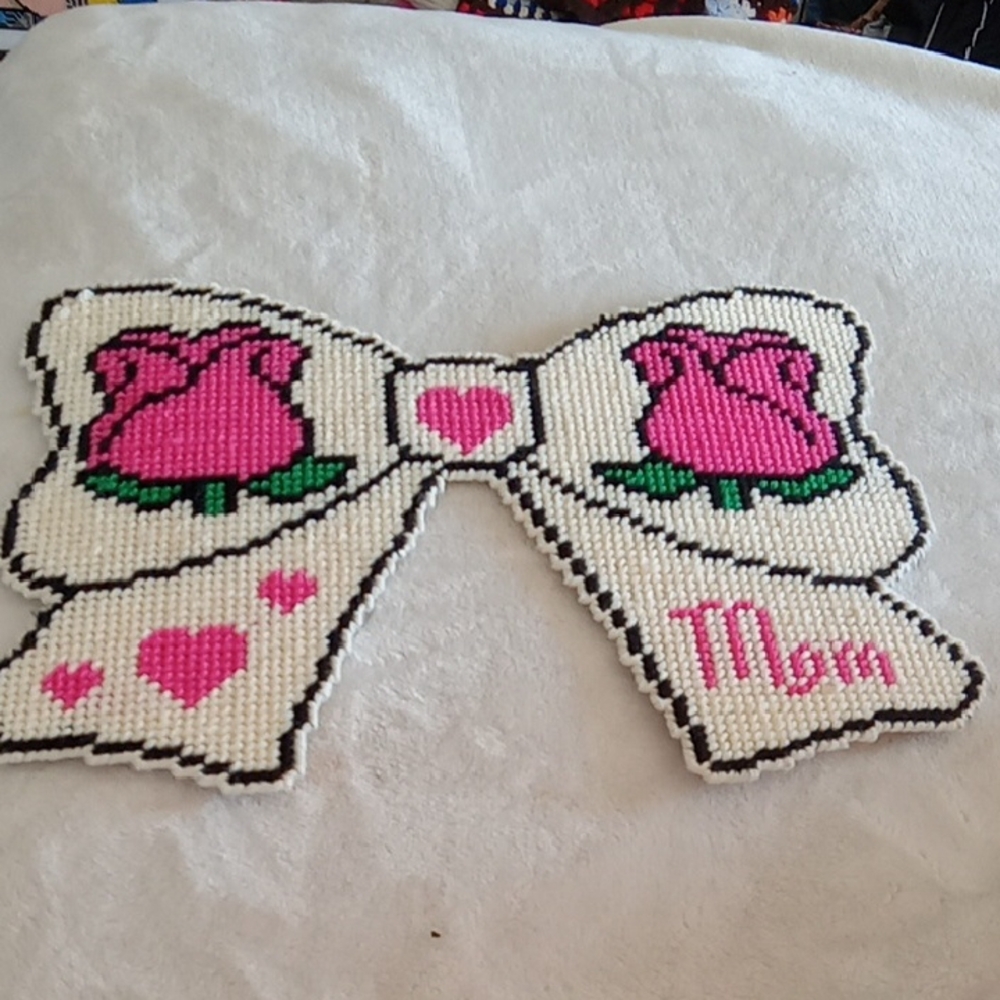 Handcrafted Bow with Pink Roses and Hearts